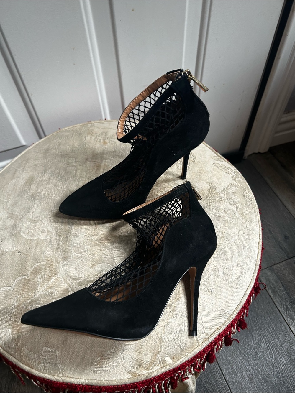 Jessica Simpson Wicasa Black Pointed-Toe high heel Mesh bootie Sz 7.5